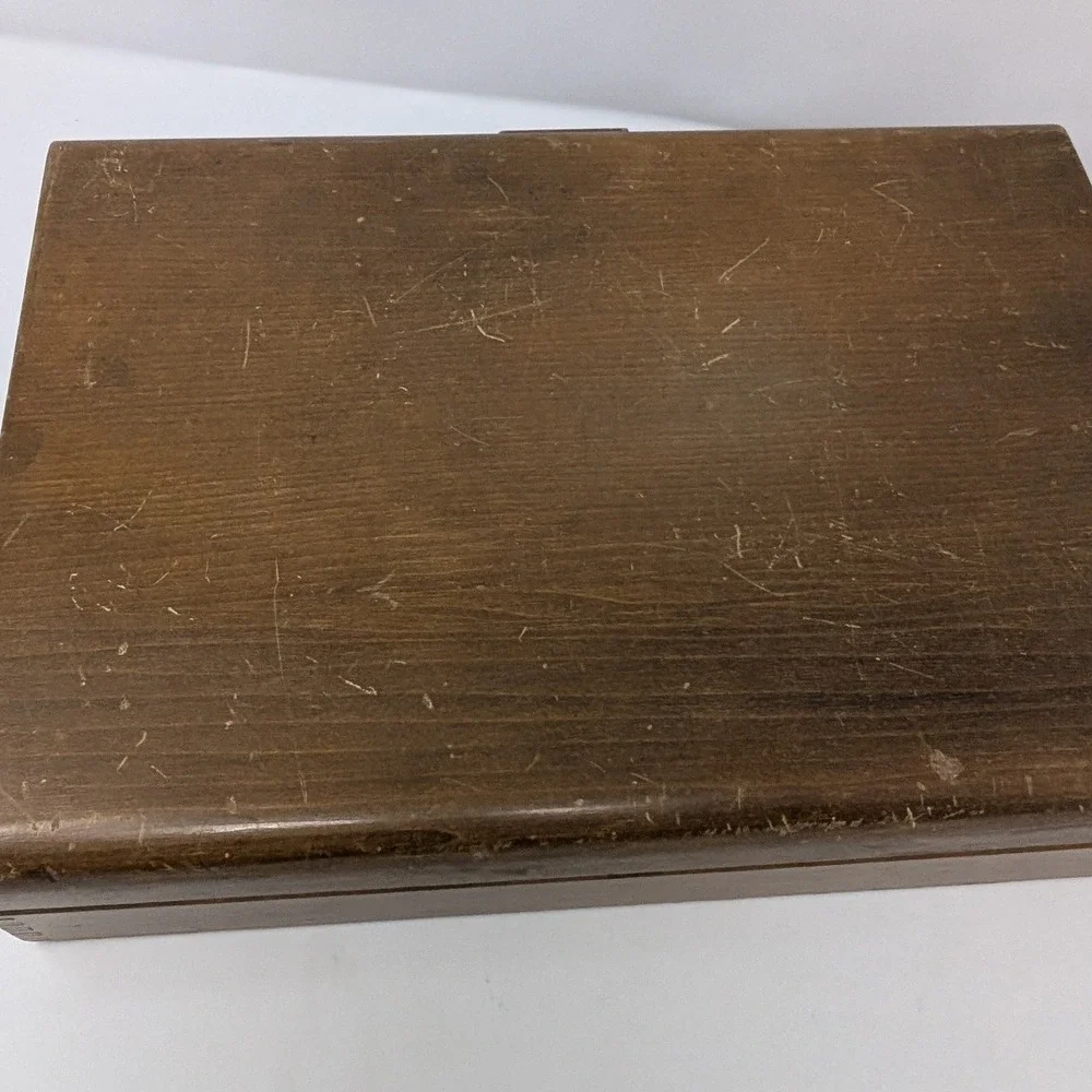 Vintage Art Nouveau Waterfall Front Anti Tarnish Wood Silverware Storage Box